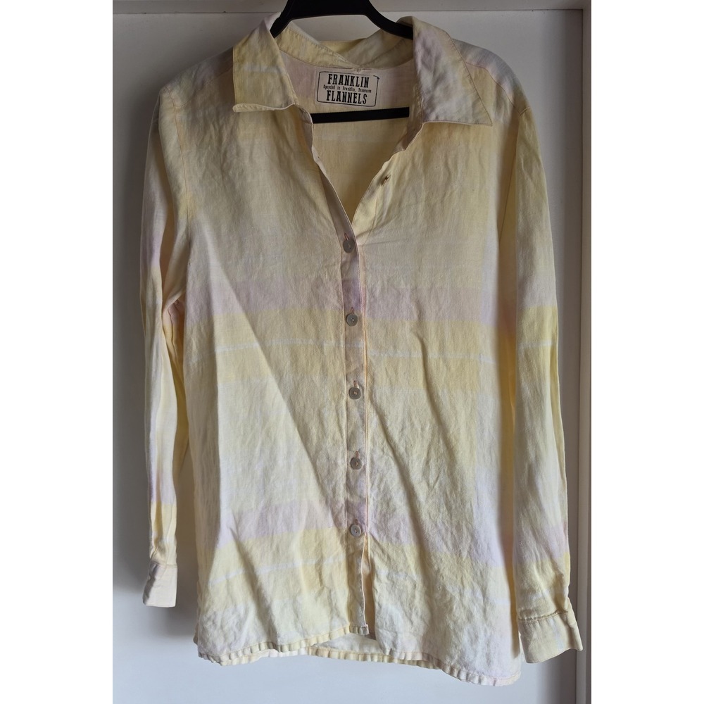 Franklin Flannels Plaid Button-Up Shirt Yellow Pink White Long Sleeve Classic
